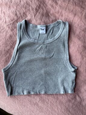 Aritzia TNA Light Gray Ribbed Cropped Tank